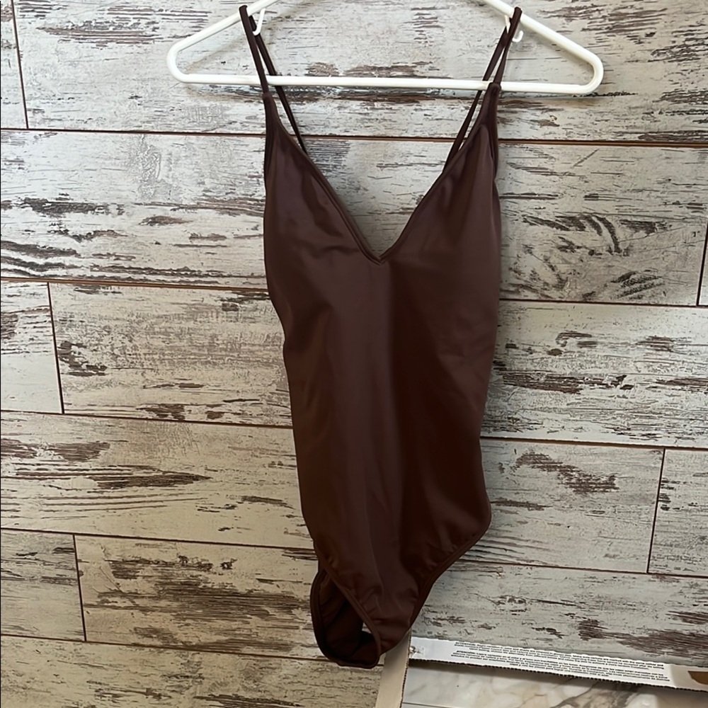 Brown V-Neck Swimsuit